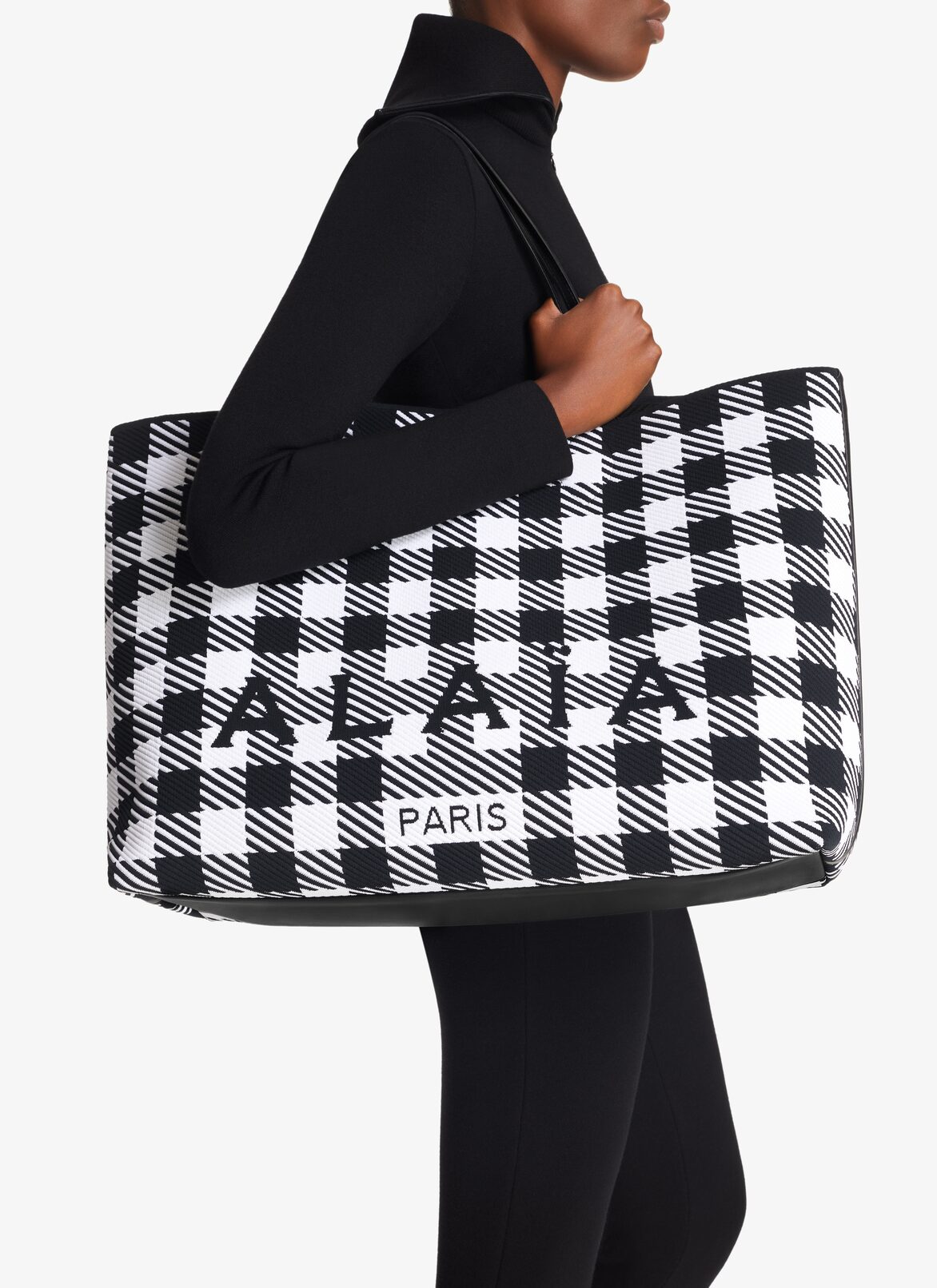Large checkered tote bag ALAÏA BLACK/WHITE LARGE CHECKERED TOTE BAG